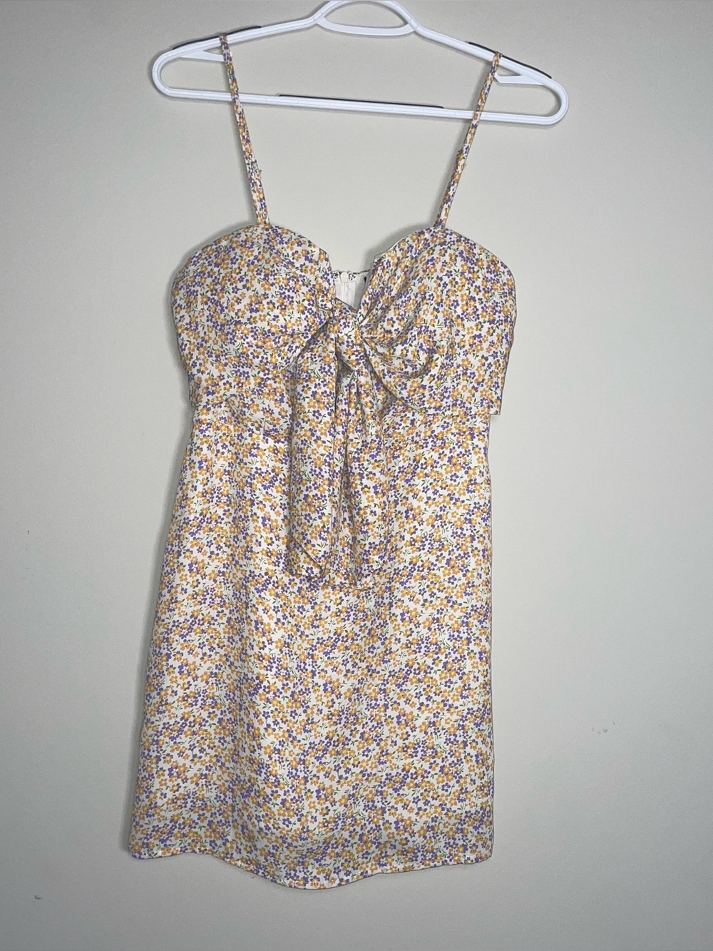Blue Blush S Maven Multicolor Floral Padded Tie Front Zip Back Mini Dress NWT